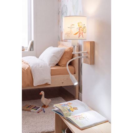 Brilagi - Lampă de perete flexibilă cu LED pentru copii BOBO WOOD, 1xE27/25W/230V + LED/3W, stejar/alb/cu animale