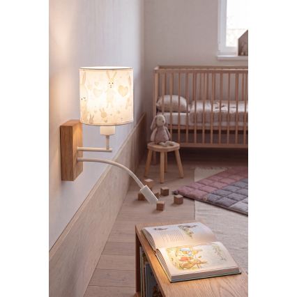 Brilagi - Lampă LED de perete flexibilă pentru copii BOBO WOOD 1xE27/25W/230V + LED/3W stejar/alb/iepurași