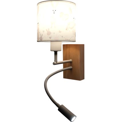 Brilagi - Lampă LED de perete flexibilă pentru copii BOBO WOOD 1xE27/25W/230V + LED/3W stejar/alb/iepurași