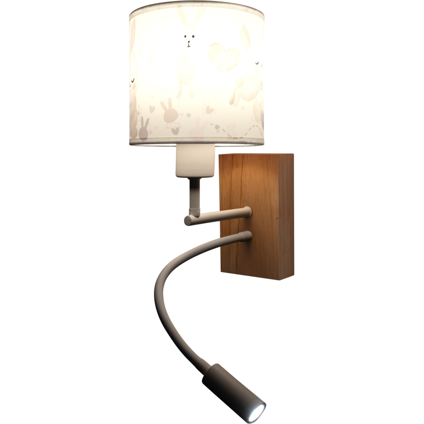 Brilagi - Lampă LED de perete flexibilă pentru copii BOBO WOOD 1xE27/25W/230V + LED/3W stejar/alb/iepurași