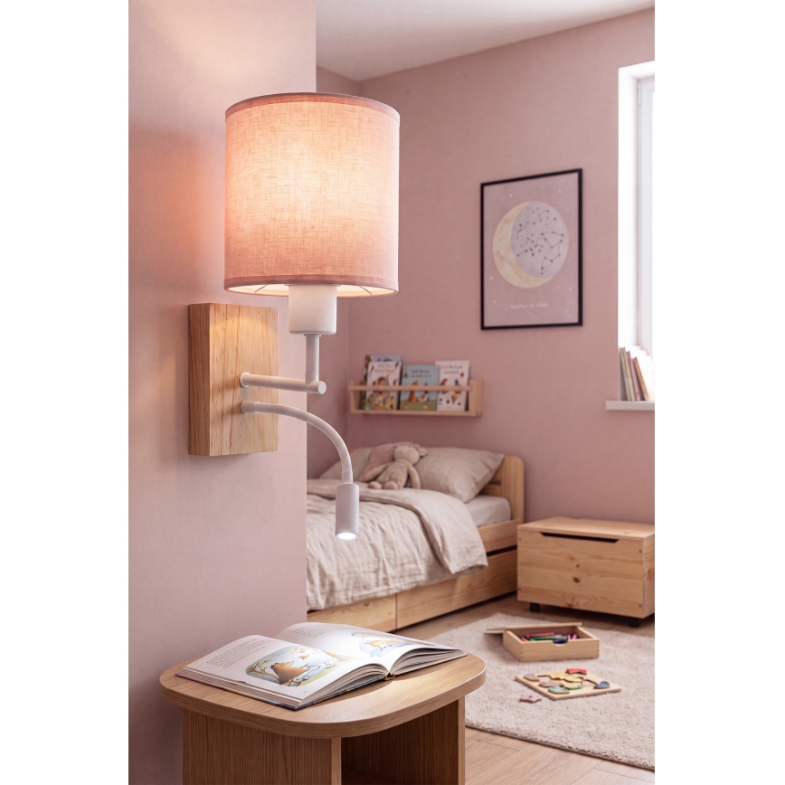 BRILAGI - Lampă LED de perete flexibilă BOBO WOOD 1xE27/25W/230V + LED/3W stejar/alb/roz