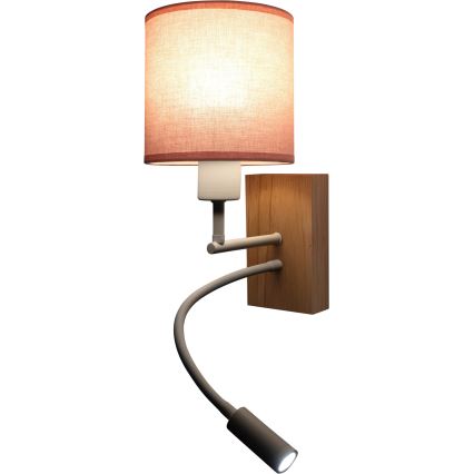 BRILAGI - Lampă LED de perete flexibilă BOBO WOOD 1xE27/25W/230V + LED/3W stejar/alb/roz