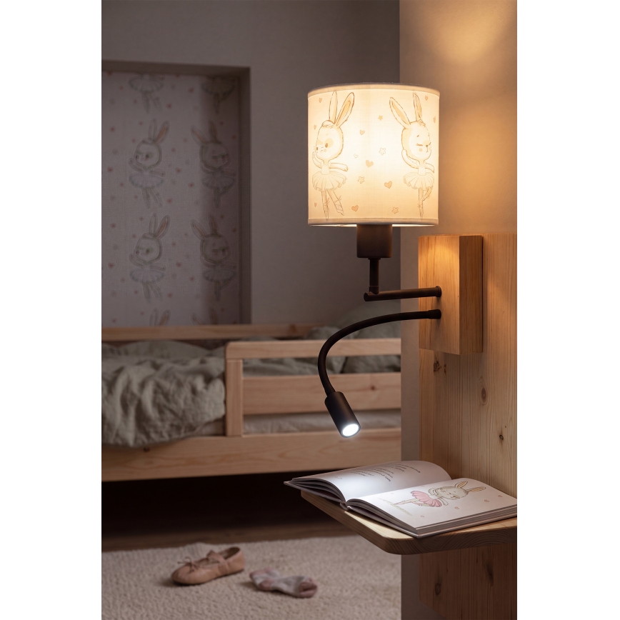 Brilagi - Lampă LED de perete flexibilă pentru copii BOBO WOOD 1xE27/25W/230V + LED/3W stejar/negru/alb/iepurași