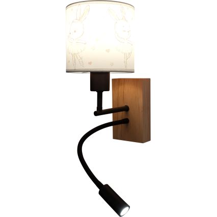 Brilagi - Lampă LED de perete flexibilă pentru copii BOBO WOOD 1xE27/25W/230V + LED/3W stejar/negru/alb/iepurași