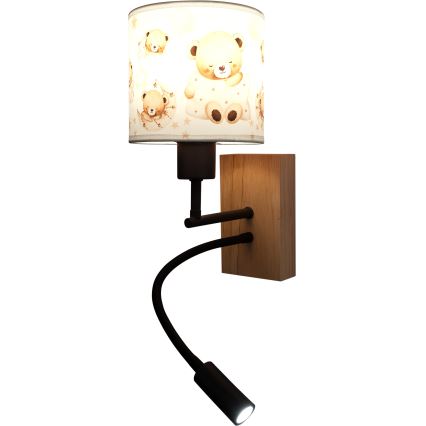 Brilagi - Lampă LED de perete flexibilă pentru copii BOBO WOOD 1xE27/25W/230V + LED/3W stejar/negru/alb/ursuleți