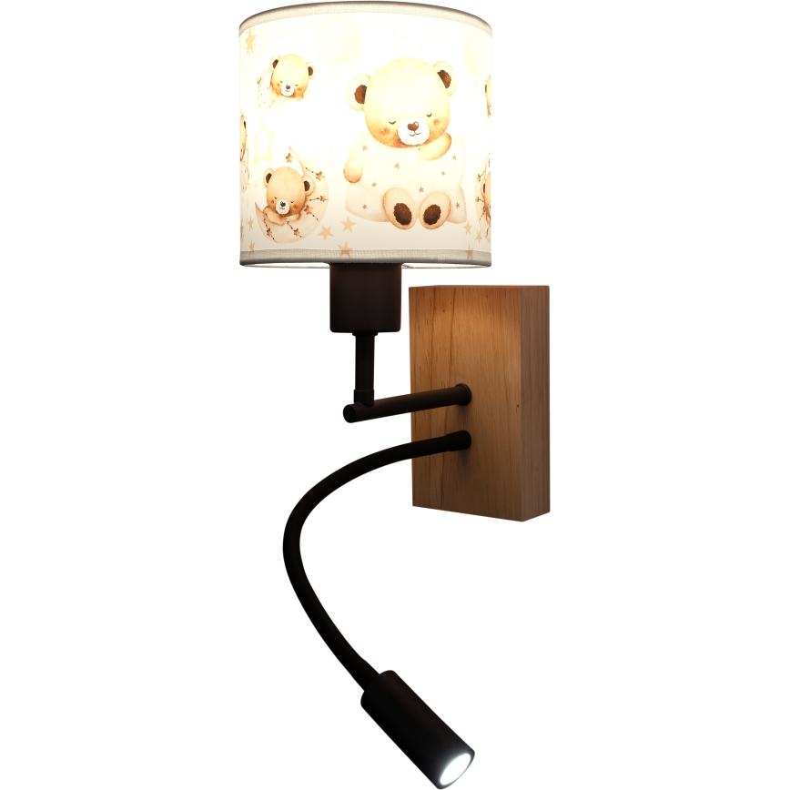 Brilagi - Lampă LED de perete flexibilă pentru copii BOBO WOOD 1xE27/25W/230V + LED/3W stejar/negru/alb/ursuleți