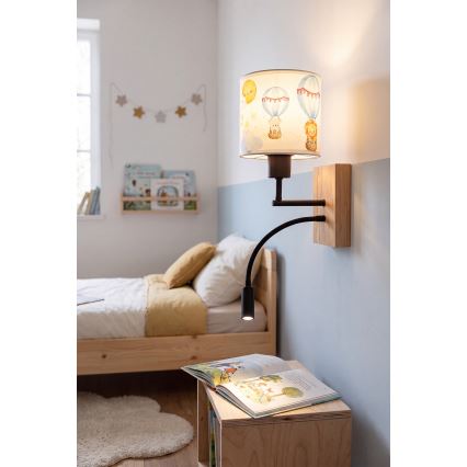 Brilagi - Lampă LED de perete flexibilă pentru copii BOBO WOOD 1xE27/25W/230V + LED/3W stejar/negru/alb/cu motive de animale