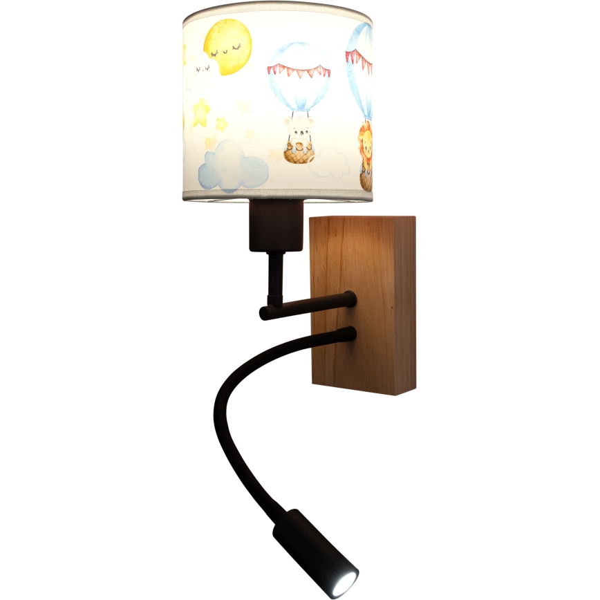 Brilagi - Lampă LED de perete flexibilă pentru copii BOBO WOOD 1xE27/25W/230V + LED/3W stejar/negru/alb/cu motive de animale