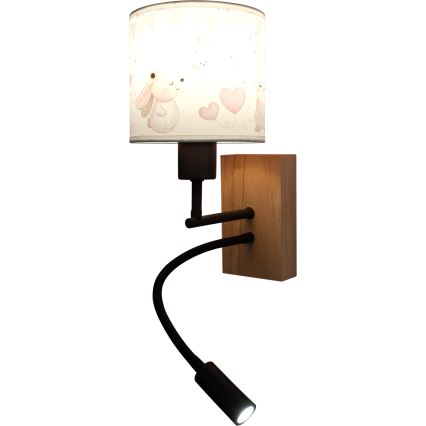 Brilagi - Lampă LED de perete flexibilă pentru copii BOBO WOOD 1xE27/25W/230V + LED/3W stejar/negru/crem/cu iepurași