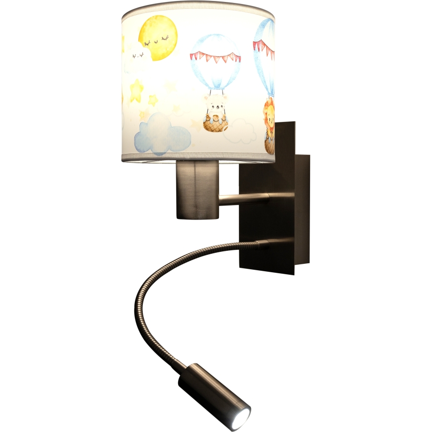 Brilagi - Lampă de perete LED flexibilă pentru copii BOBO 1xE27/25W/230V + LED/3W crom mat/alb/cu animăluțe