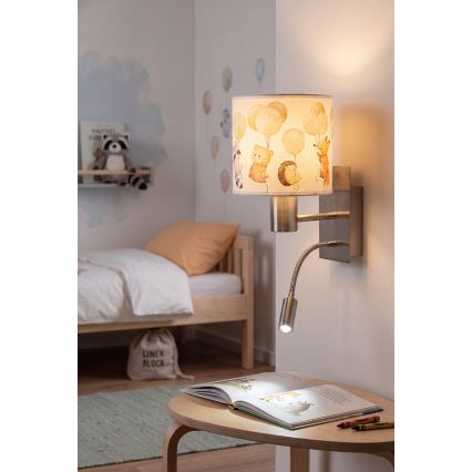 Brilagi - Lampă de perete flexibilă pentru copii BOBO 1xE27/25W/230V + LED/3W crom mat/alb/cu animale