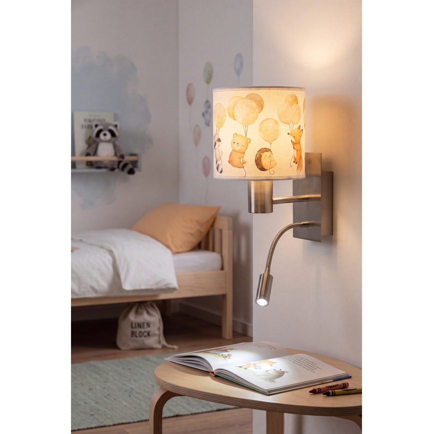 Brilagi - Lampă de perete flexibilă pentru copii BOBO 1xE27/25W/230V + LED/3W crom mat/alb/cu animale