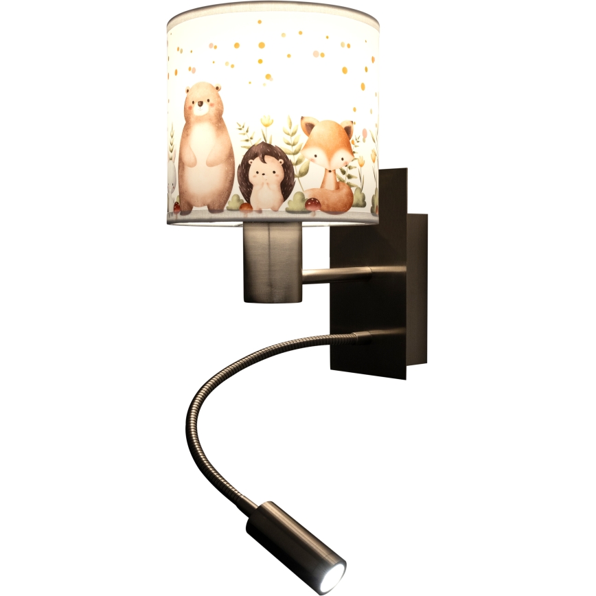 Brilagi - LED Lampă de perete flexibilă pentru copii BOBO 1xE27/25W/230V + LED/3W crom mat/alb/cu animale