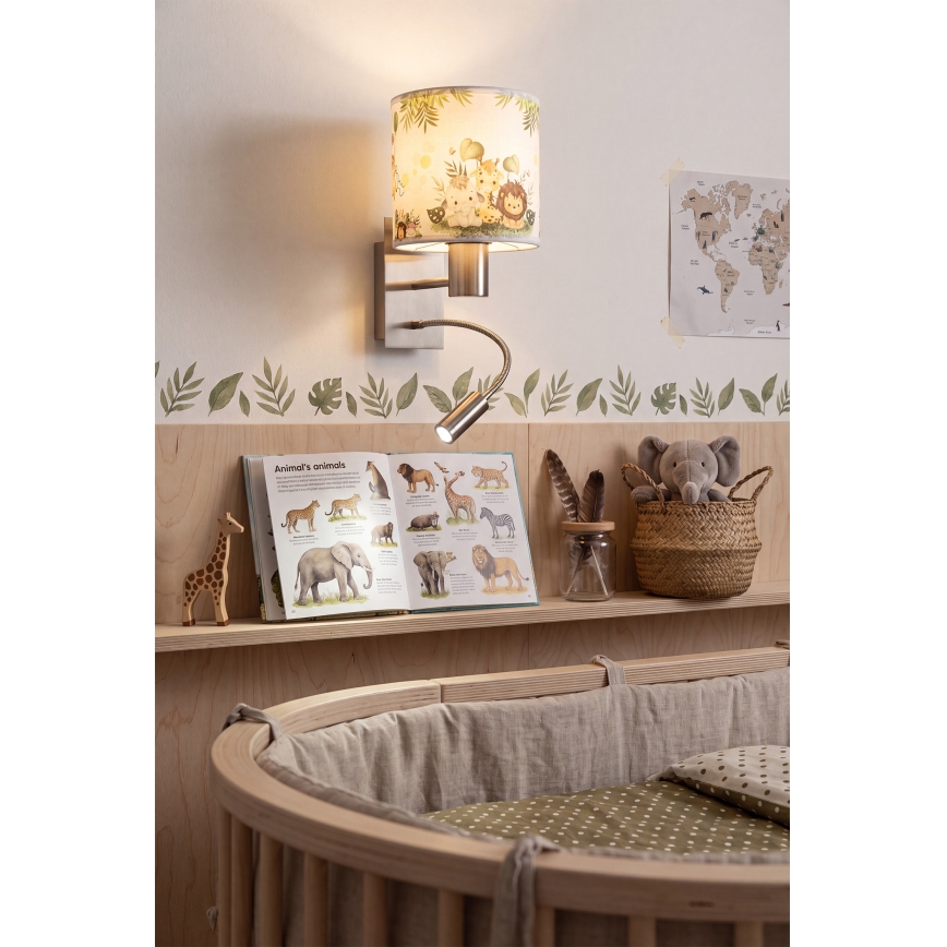 Brilagi - Lampă LED de perete flexibilă pentru copii BOBO 1xE27/25W/230V + LED/3W crom mat/alb/verde/junglă