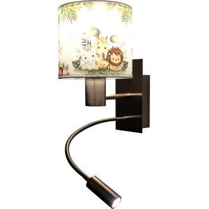 Brilagi - Lampă LED de perete flexibilă pentru copii BOBO 1xE27/25W/230V + LED/3W crom mat/alb/verde/junglă