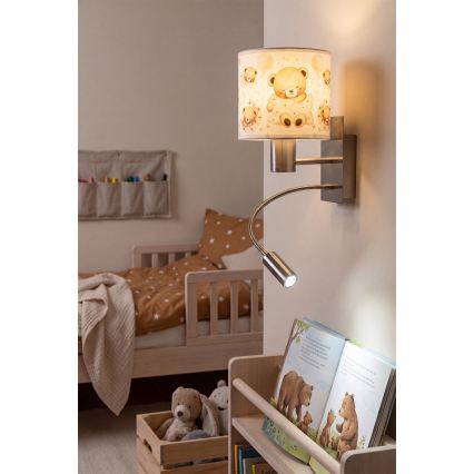 Brilagi - Lampă de perete LED flexibilă pentru copii BOBO 1xE27/25W/230V + LED/3W crom mat/alb/ursuleți