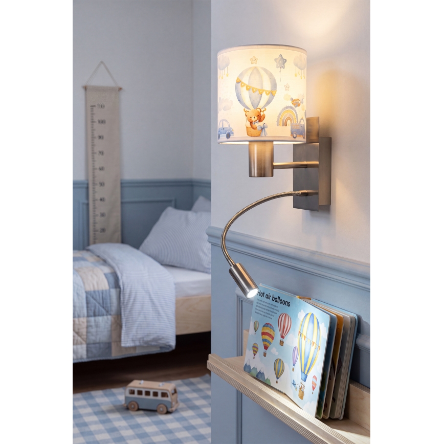 Brilagi - Lampă LED de perete flexibilă pentru copii BOBO 1xE27/25W/230V + LED/3W crom mat/alb/albastru/cu ursuleți