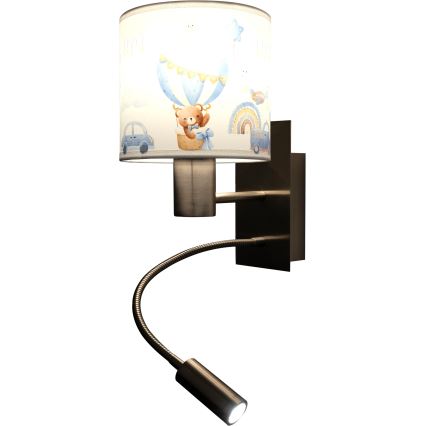 Brilagi - Lampă LED de perete flexibilă pentru copii BOBO 1xE27/25W/230V + LED/3W crom mat/alb/albastru/cu ursuleți