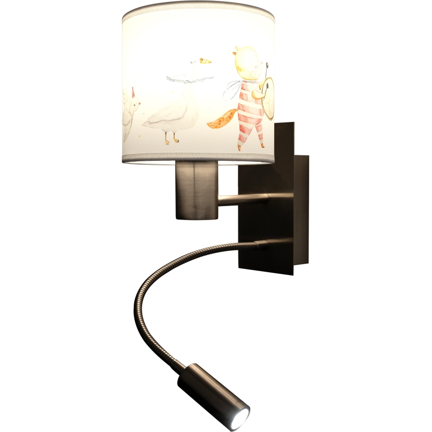 Brilagi - LED Lampă de perete flexibilă pentru copii BOBO 1xE27/25W/230V + LED/3W crom mat/alb/cu animale