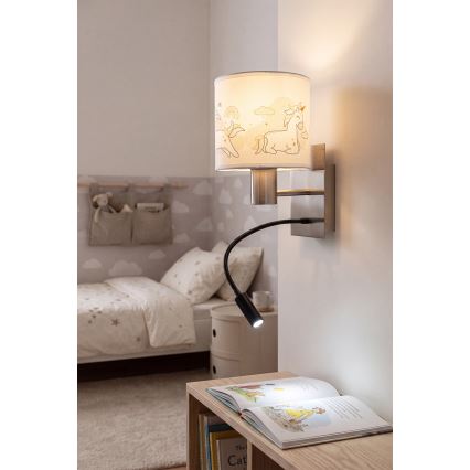 Brilagi - Lampă LED de perete flexibilă pentru copii BOBO 1xE27/25W/230V + LED/3W crom mat/alb/cu unicorni