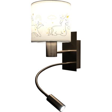 Brilagi - Lampă LED de perete flexibilă pentru copii BOBO 1xE27/25W/230V + LED/3W crom mat/alb/cu unicorni