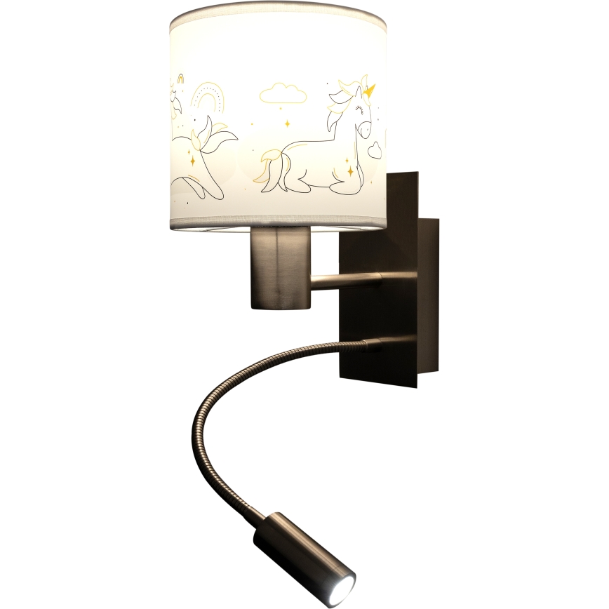 Brilagi - Lampă LED de perete flexibilă pentru copii BOBO 1xE27/25W/230V + LED/3W crom mat/alb/cu unicorni