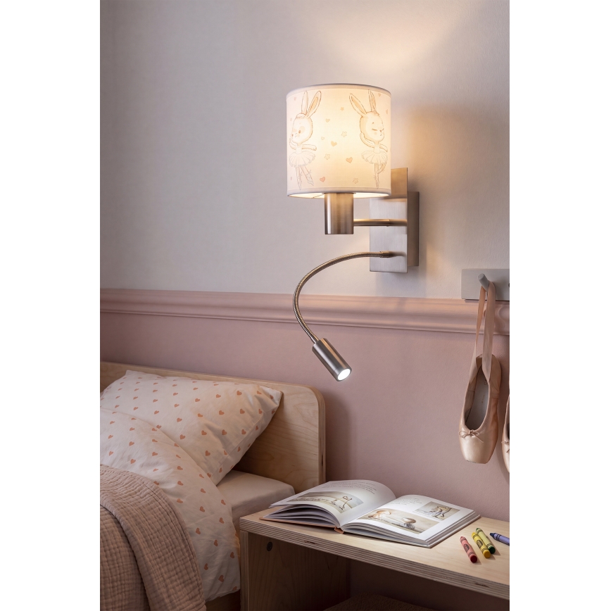 Brilagi - Lampă LED de perete flexibilă pentru copii BOBO 1xE27/25W/230V + LED/3W crom mat/alb/iepurași