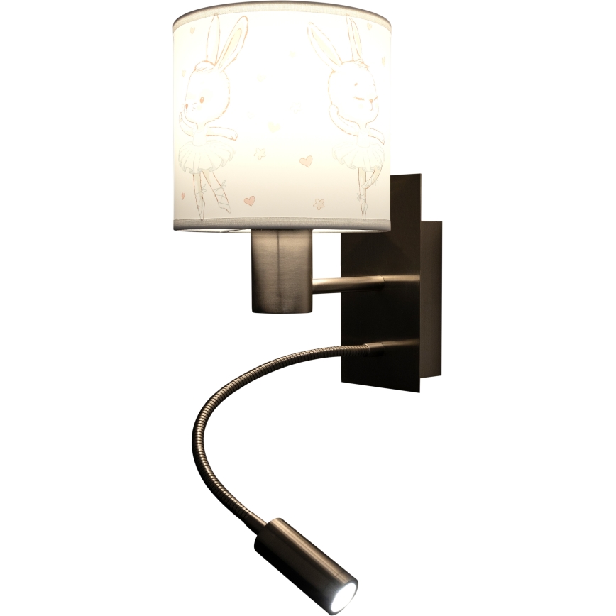 Brilagi - Lampă LED de perete flexibilă pentru copii BOBO 1xE27/25W/230V + LED/3W crom mat/alb/iepurași
