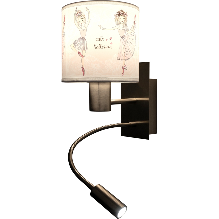 Brilagi - Lampă de perete flexibilă LED pentru copii BOBO 1xE27/25W/230V + LED/3W, crom mat/alb/roz cu imprimeu balerine