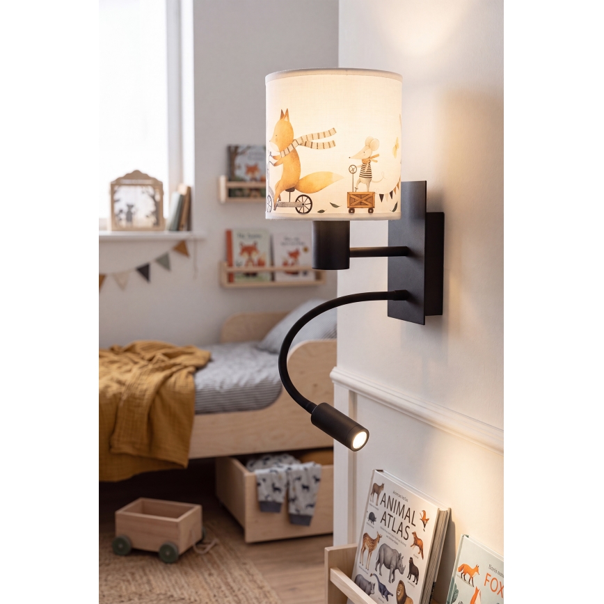 Brilagi - Lampă de perete flexibilă LED pentru copii BOBO 1xE27/25W/230V + LED/3W negru/alb/cu animaluțe