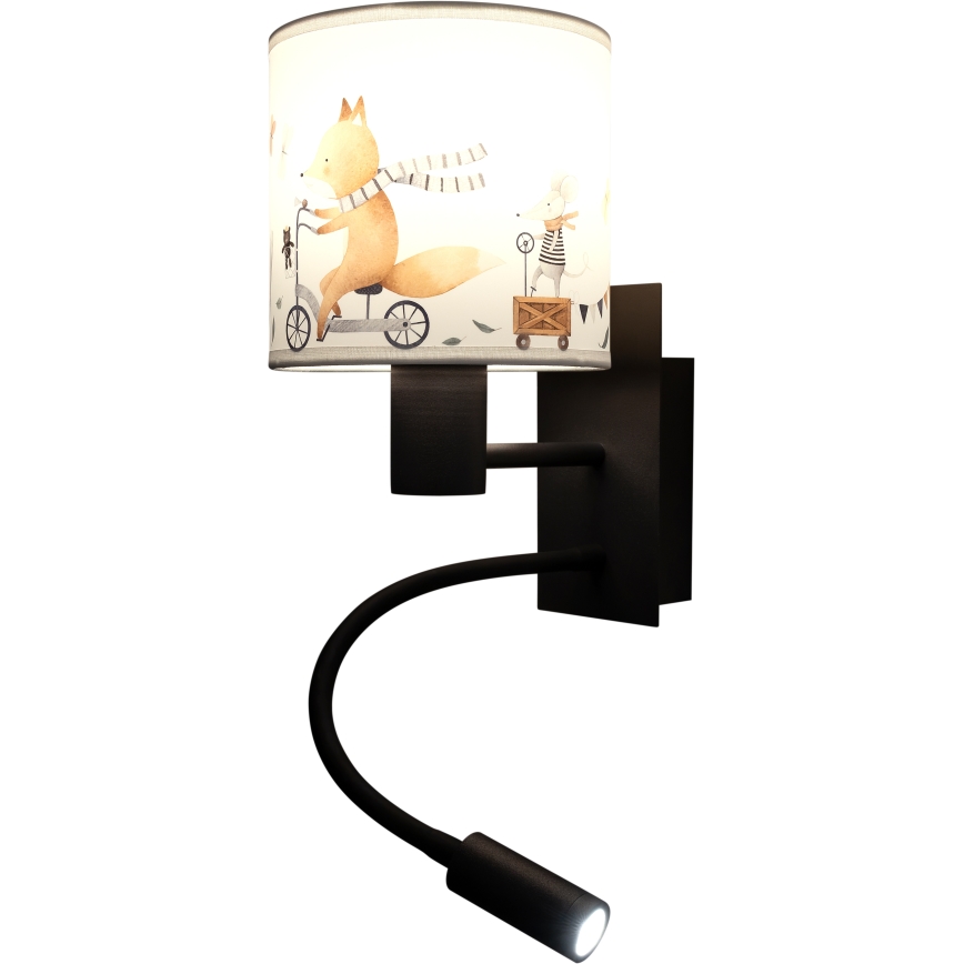 Brilagi - Lampă de perete flexibilă LED pentru copii BOBO 1xE27/25W/230V + LED/3W negru/alb/cu animaluțe