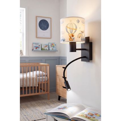 Brilagi - Lampă LED flexibilă de perete pentru copii BOBO 1xE27/25W/230V + LED/3W neagră/albă/albastră/cu model ursuleți