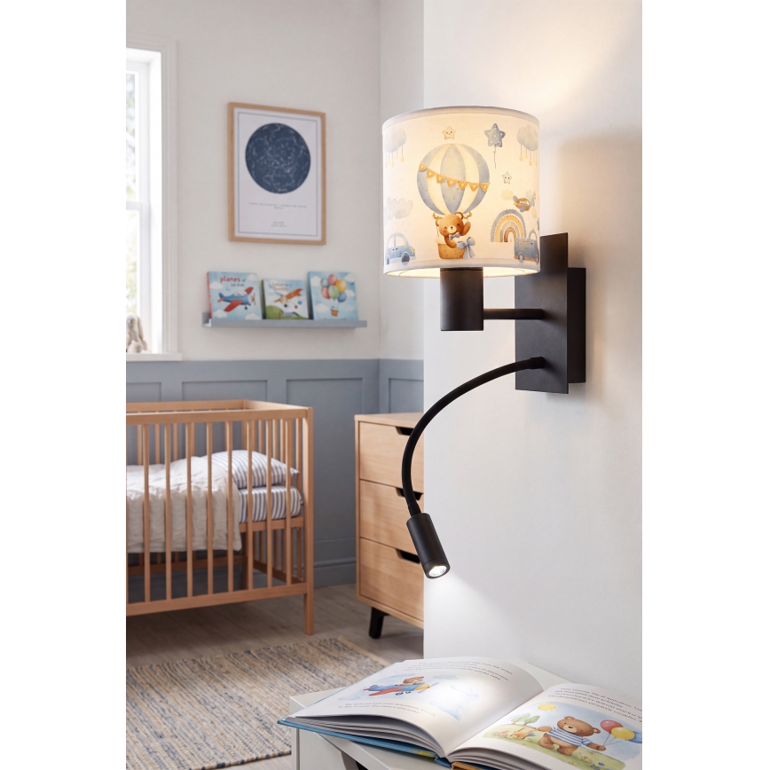 Brilagi - Lampă LED flexibilă de perete pentru copii BOBO 1xE27/25W/230V + LED/3W neagră/albă/albastră/cu model ursuleți