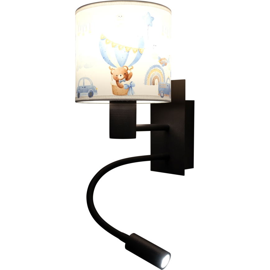 Brilagi - Lampă LED flexibilă de perete pentru copii BOBO 1xE27/25W/230V + LED/3W neagră/albă/albastră/cu model ursuleți