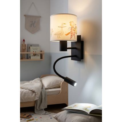 Brilagi - Lampă LED flexibilă de perete pentru copii BOBO 1xE27/25W/230V + LED/3W negru/alb/cu modele cu animale