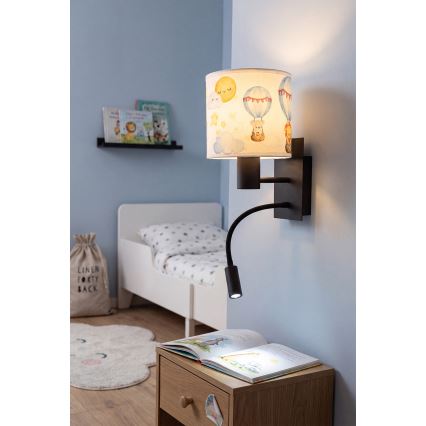 Brilagi - Lampă LED flexibilă de perete pentru copii BOBO 1xE27/25W/230V + LED/3W negru/alb/cu animale