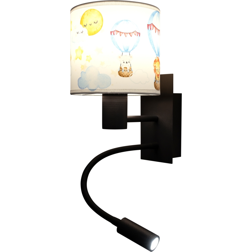 Brilagi - Lampă LED flexibilă de perete pentru copii BOBO 1xE27/25W/230V + LED/3W negru/alb/cu animale