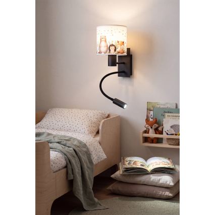 Brilagi - Lampă de perete flexibilă LED pentru copii BOBO 1xE27/25W/230V + LED/3W, negru/alb, cu motive animale
