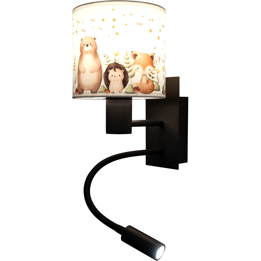 Brilagi - Lampă de perete flexibilă LED pentru copii BOBO 1xE27/25W/230V + LED/3W, negru/alb, cu motive animale