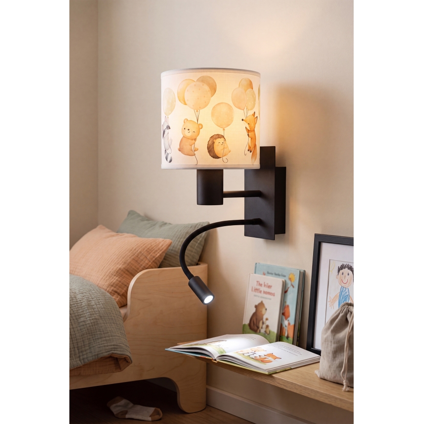 Brilagi - Lampă LED flexibilă de perete pentru copii BOBO 1xE27/25W/230V + LED/3W negru/alb/cu animale