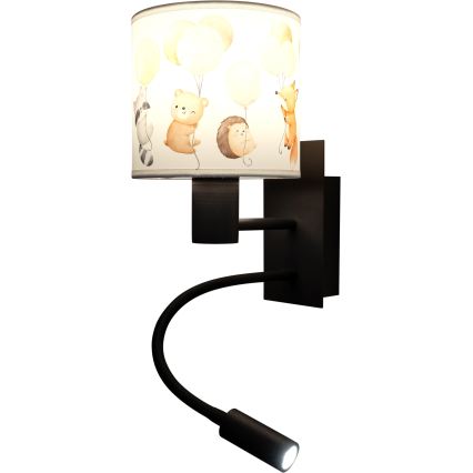 Brilagi - Lampă LED flexibilă de perete pentru copii BOBO 1xE27/25W/230V + LED/3W negru/alb/cu animale