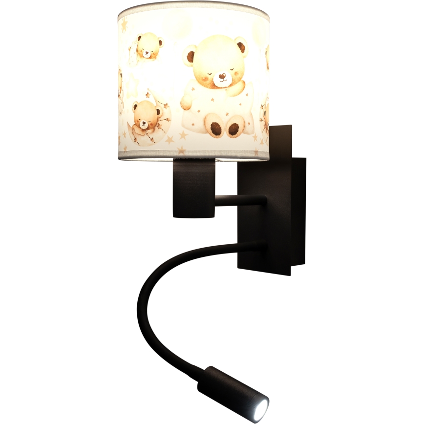 Brilagi - Lampă de perete flexibilă LED pentru copii BOBO 1xE27/25W/230V + LED/3W negru/alb/cu ursuleți