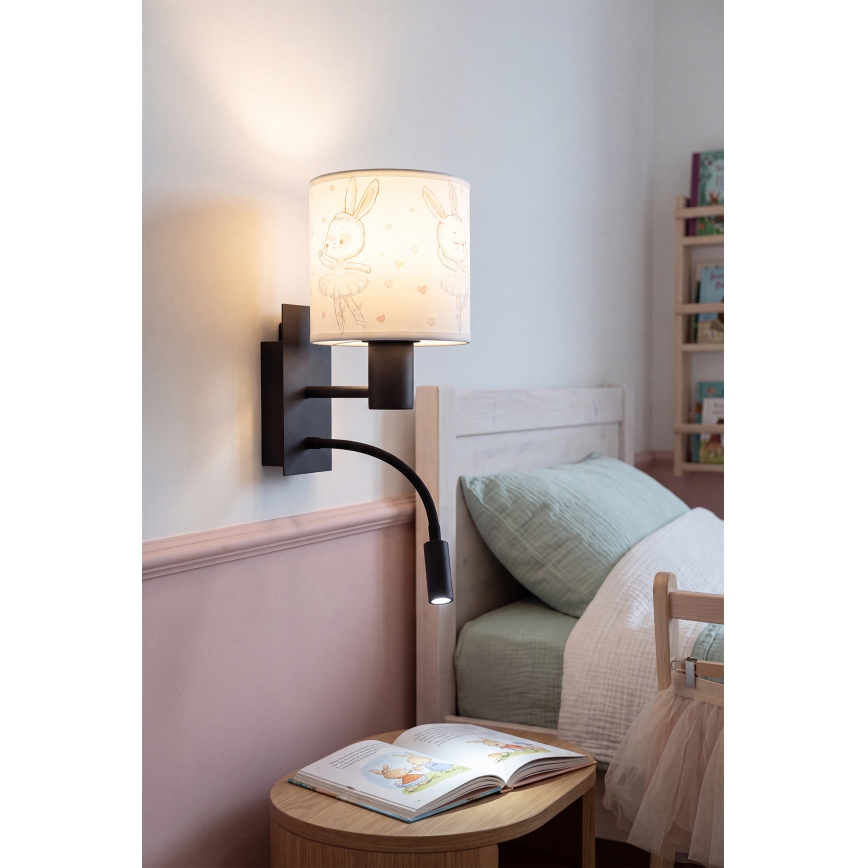 Brilagi - Lampă de perete flexibilă LED pentru copii BOBO 1xE27/25W/230V + LED/3W negru/alb/iepurași