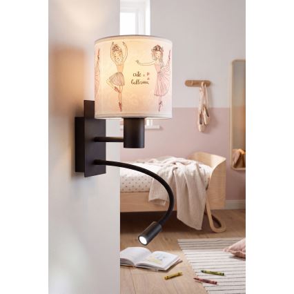 Brilagi - Lampă de perete flexibilă LED pentru copii BOBO 1xE27/25W/230V + LED/3W negru/alb/roz/balerine