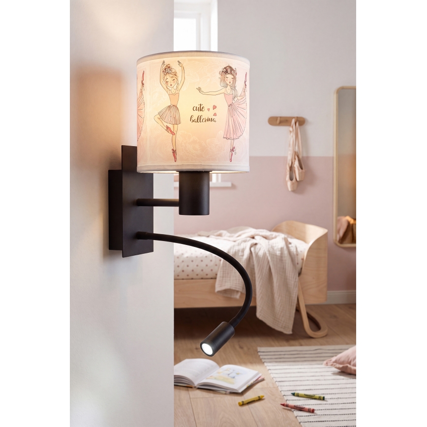 Brilagi - Lampă de perete flexibilă LED pentru copii BOBO 1xE27/25W/230V + LED/3W negru/alb/roz/balerine