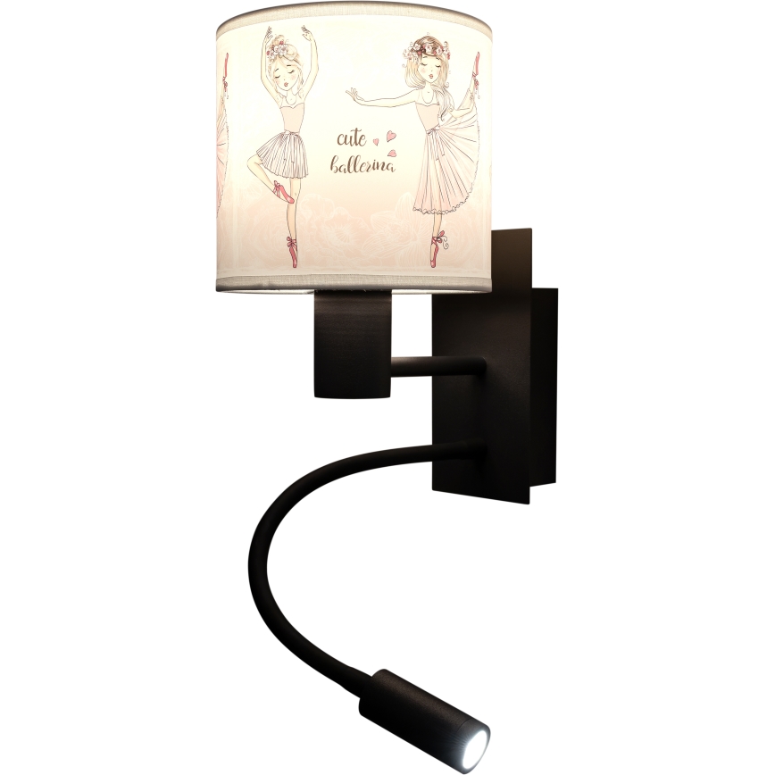Brilagi - Lampă de perete flexibilă LED pentru copii BOBO 1xE27/25W/230V + LED/3W negru/alb/roz/balerine
