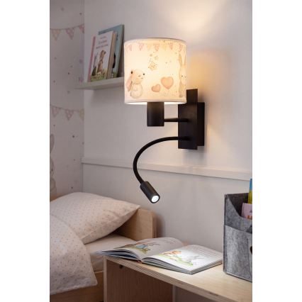 Brilagi - Lampă LED de perete flexibilă pentru copii BOBO 1xE27/25W/230V + LED/3W negru/crem/cu iepurași