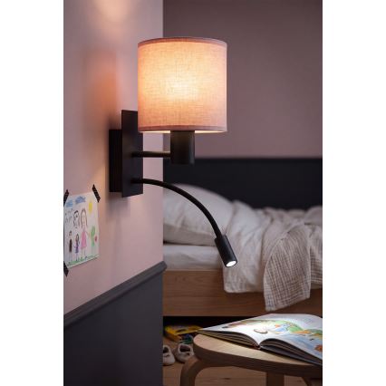 Brilagi - Aplică de perete LED flexibilă BOBO 1xE27/25W/230V + LED/3W neagră/roz
