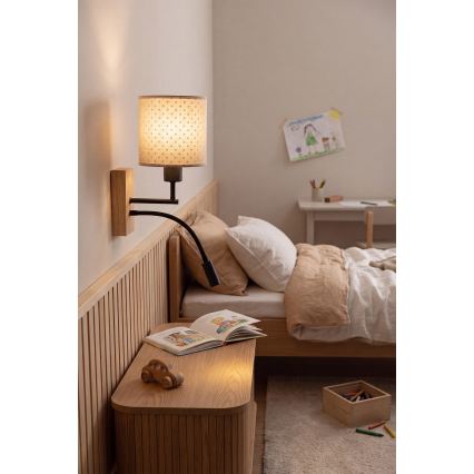 Brilagi - Lampă de perete LED flexibilă pentru copii BOBO WOOD 1xE27/25W/230V + LED/3W stejar/negru/bej/cu buline
