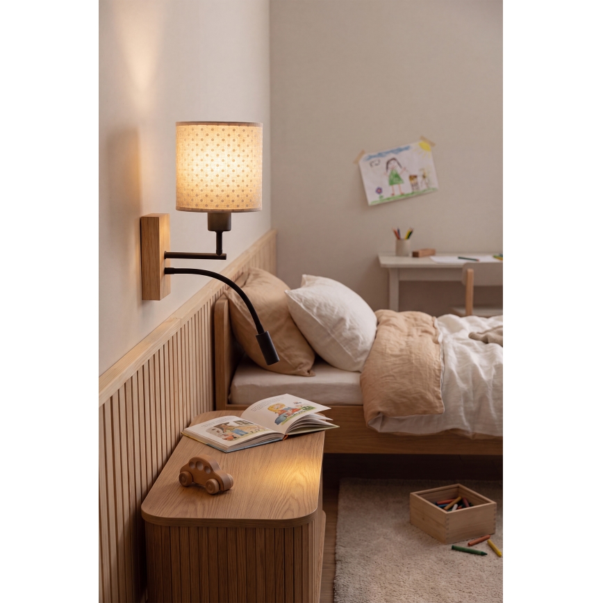 Brilagi - Lampă de perete LED flexibilă pentru copii BOBO WOOD 1xE27/25W/230V + LED/3W stejar/negru/bej/cu buline